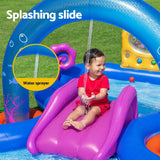 Bestway Kids Inflatable Play Splash Pool with Slide Ball Tossing Toys Coral Basket - Top-Down View