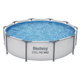 Bestway 305CM Swimming Pools Steel Above Ground Round Backyard Pool Set White - Front View