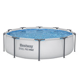 Bestway 305CM Swimming Pools Steel Above Ground Round Backyard Pool Set White - Top-Down View