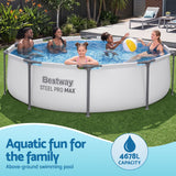 Bestway 305CM Swimming Pools Steel Above Ground Round Backyard Pool Set White - 45-Degree Angle