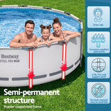 Bestway Swimming Pools 427cm x 107cm Steel Above Ground Round Backyard Pool Set White - 45-Degree Angle