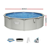Bestway Swimming Pool Steel Frame Round Pool Set 457cm w/ Filter Ladder 17430L - Front View