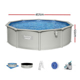 Bestway Swimming Pool Steel Frame Round Pool Set 457cm w/ Filter Ladder 17430L - Front View