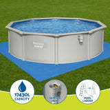 Bestway Swimming Pool Steel Frame Round Pool Set 457cm w/ Filter Ladder 17430L - Top-Down View
