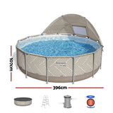 Bestway Swimming Pools 396cm x 107cm Steel Above Ground Canopy Backyard Pool Set White - Side View
