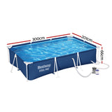 Bestway Swimming Pool 300x201x66cm Steel Frame Above Ground Pools w/ Filter Pump 3300L - Front View