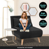 Sarantino Adjustable Chair Single Sofa Bed Faux Velvet - Black - Extra Image