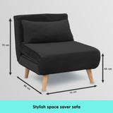 Sarantino Adjustable Chair Single Sofa Bed Faux Velvet - Black - Extra Image
