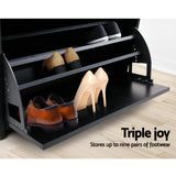 Artiss Shoe Cabinet Bench Shoes Storage Rack Organiser Shelf Black 15 Pairs - Low Angle