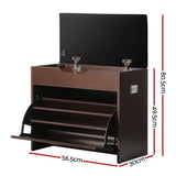Artiss Shoe Rack Cabinet Bench 3-tier 15 Pairs Walnut - Front View