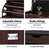 Artiss Shoe Rack Cabinet Bench 3-tier 15 Pairs Walnut - Rear View