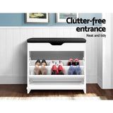 Artiss Shoe Rack Cabinet Bench 3-tier 15 Pairs White - Side View