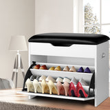 Artiss Shoe Rack Cabinet Bench 3-tier 15 Pairs White - Close-Up Angle