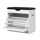 Artiss Shoe Rack Cabinet Bench 3-tier 15 Pairs White - Low Angle