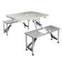 Weisshorn Folding Camping Table with 2 Bench Chairs, 4 Seats, Aluminium Picnic BBQ Table Set