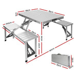 Weisshorn aluminium folding camping table with two bench chairs and 4 integrated seats, integrated bench seats