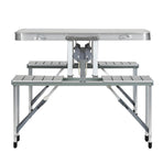 Weisshorn aluminium folding camping table with two bench chairs and 4 integrated seats, carry handle