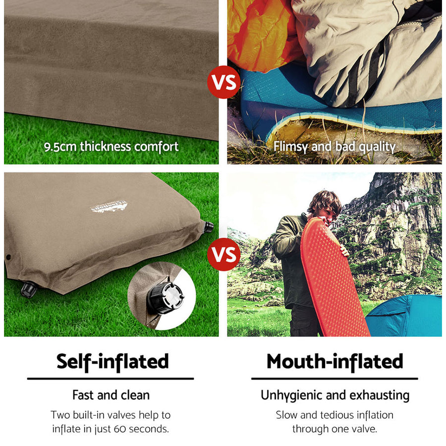 Weisshorn Self Inflating Mattress Camping Sleeping Mat Air Bed Double Set Coffee, image 5