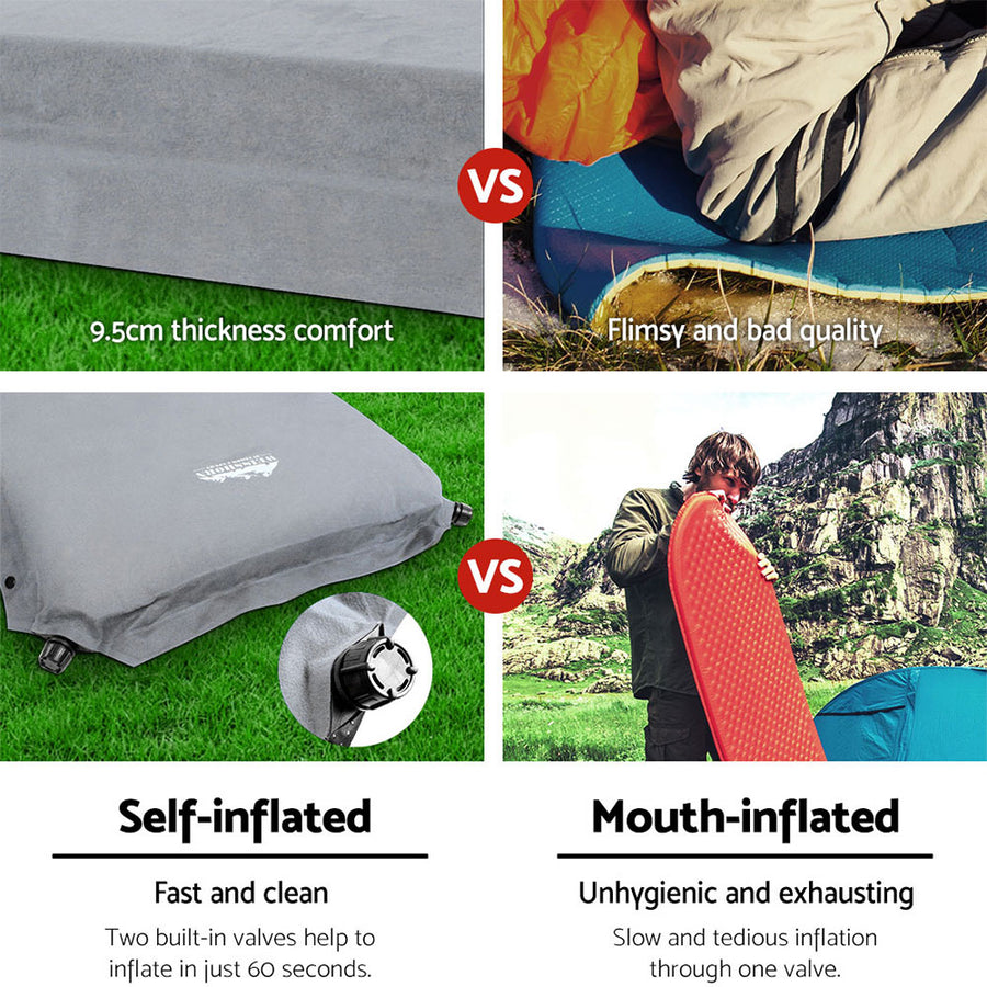 Weisshorn Self Inflating Mattress Camping Sleeping Mat Air Bed Double Set Grey, image 5