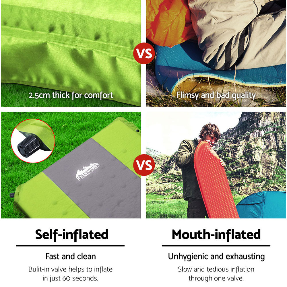 Weisshorn Green Self-Inflating Camping Sleeping Mat - Single Air Bed Pad
