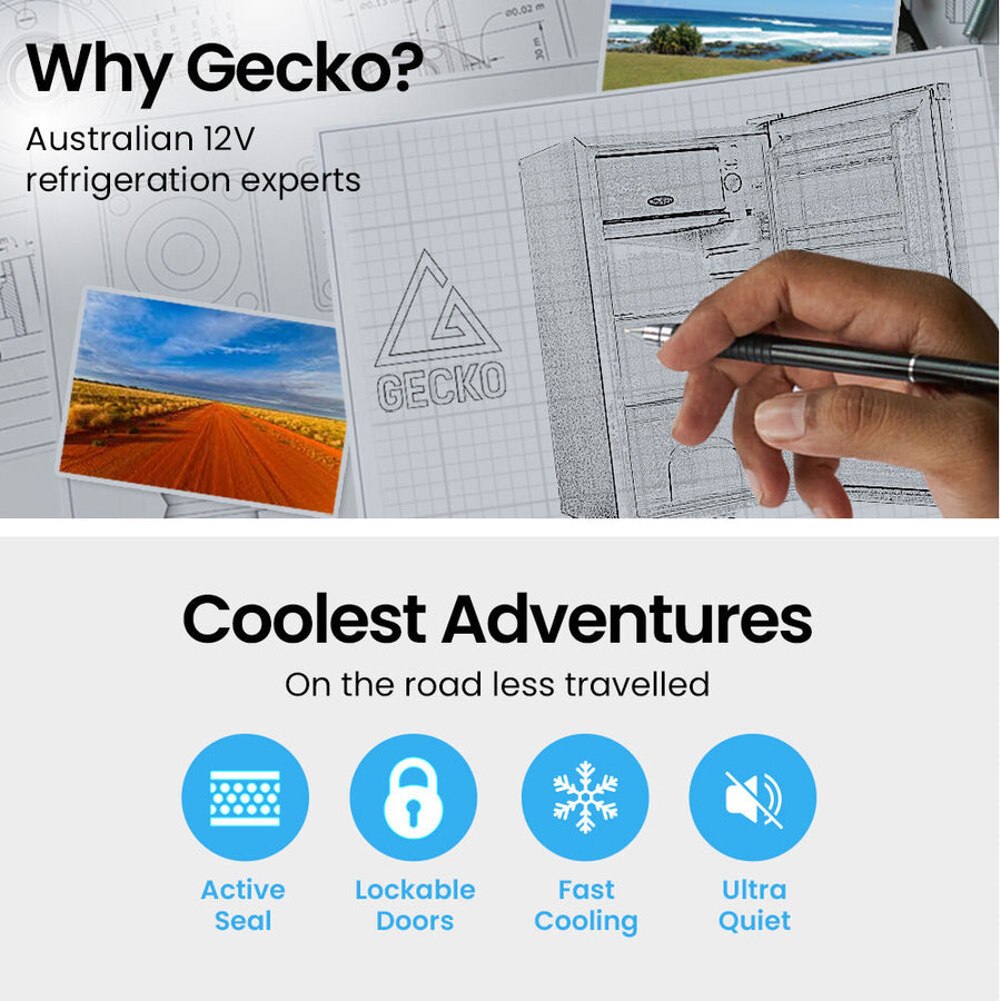 GECKO 70L Portable Bar Fridge and Freezer 12V/24V for Camping, Caravans, Silver
