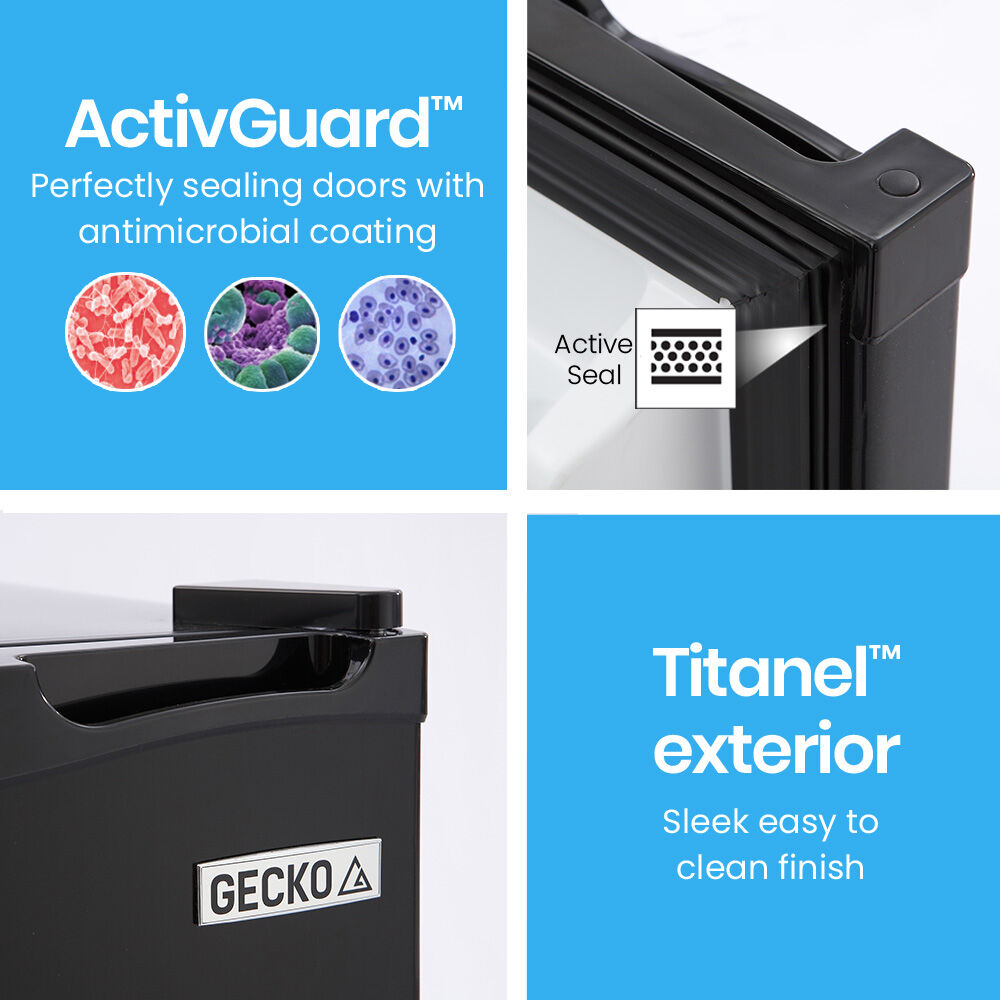 GECKO 95L Portable Upright Fridge, 12V/24V for Motorhome, Caravan, Black