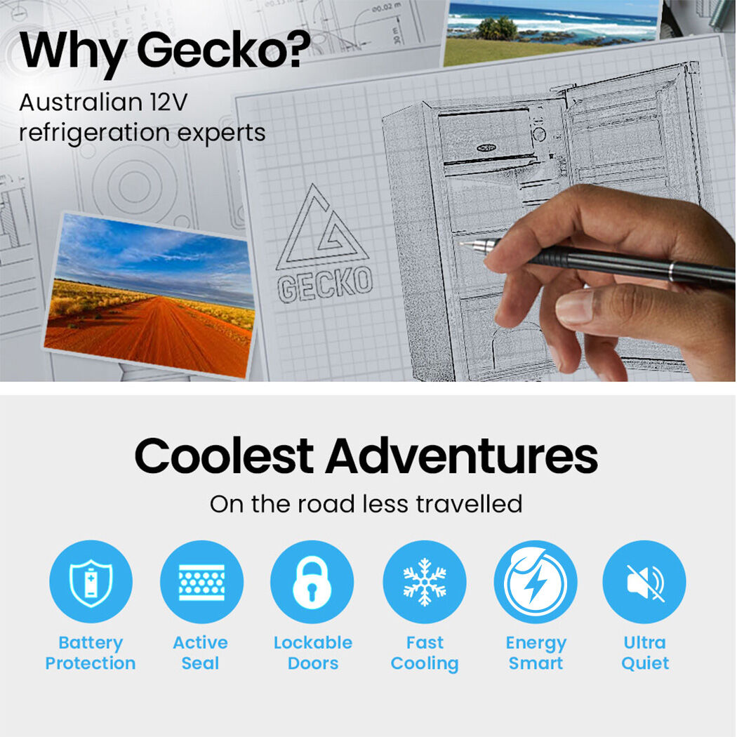GECKO 95L Portable Upright Fridge, 12V/24V for Motorhome, Caravan, Black