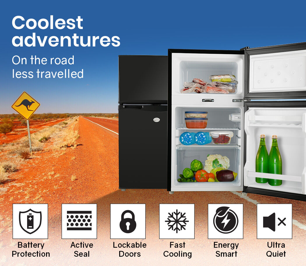 GECKO 95L Portable Upright Fridge, 12V/24V for Motorhome, Caravan, Black