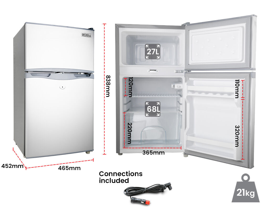 GECKO 95L Portable Upright Fridge, 12V/24V for Motorhome, Caravan, Silver