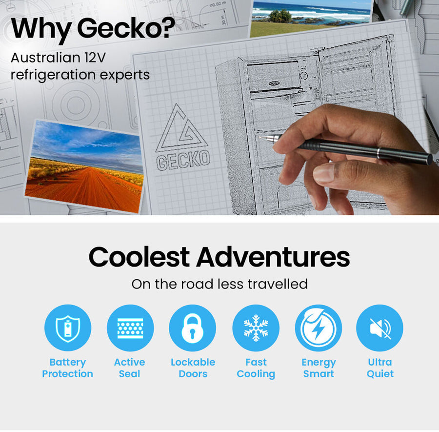 GECKO 95L Portable Upright Fridge, 12V/24V for Motorhome, Caravan, Silver