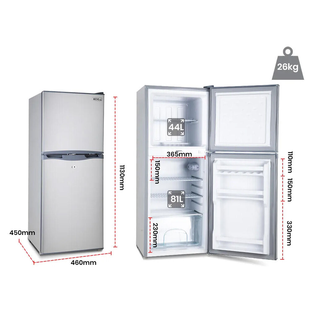 GECKO 125L Portable Upright Fridge, 12V/24V for Motorhome, Caravan, Silver
