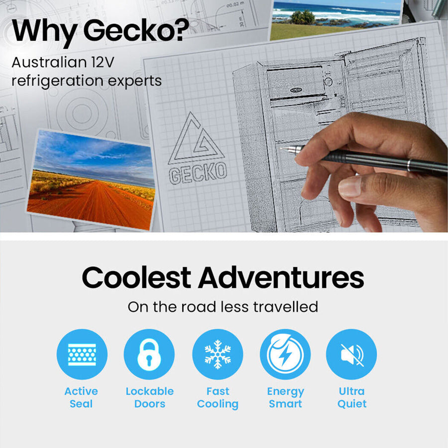 GECKO 125L Portable Upright Fridge, 12V/24V for Motorhome, Caravan, Silver
