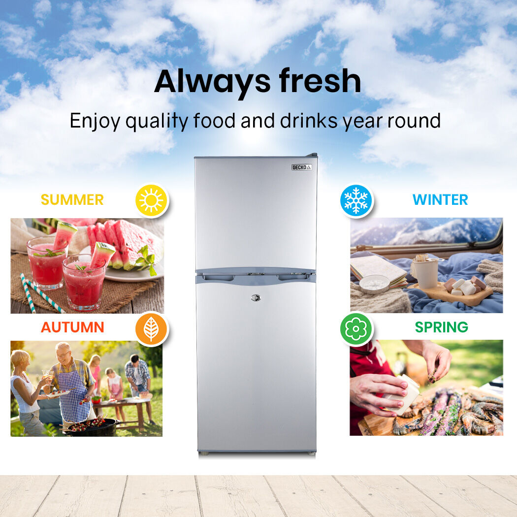 GECKO 125L Portable Upright Fridge, 12V/24V for Motorhome, Caravan, Silver