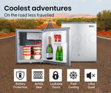 GECKO 57L Portable Camping Bar Fridge with Freezer 12V/24V, Silver - Front View
