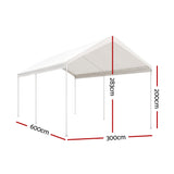 Instahut Carports 3x6m Carport Kits Steel Shelter Gazebo Canopy Garage Portable Garden Shed - Front View