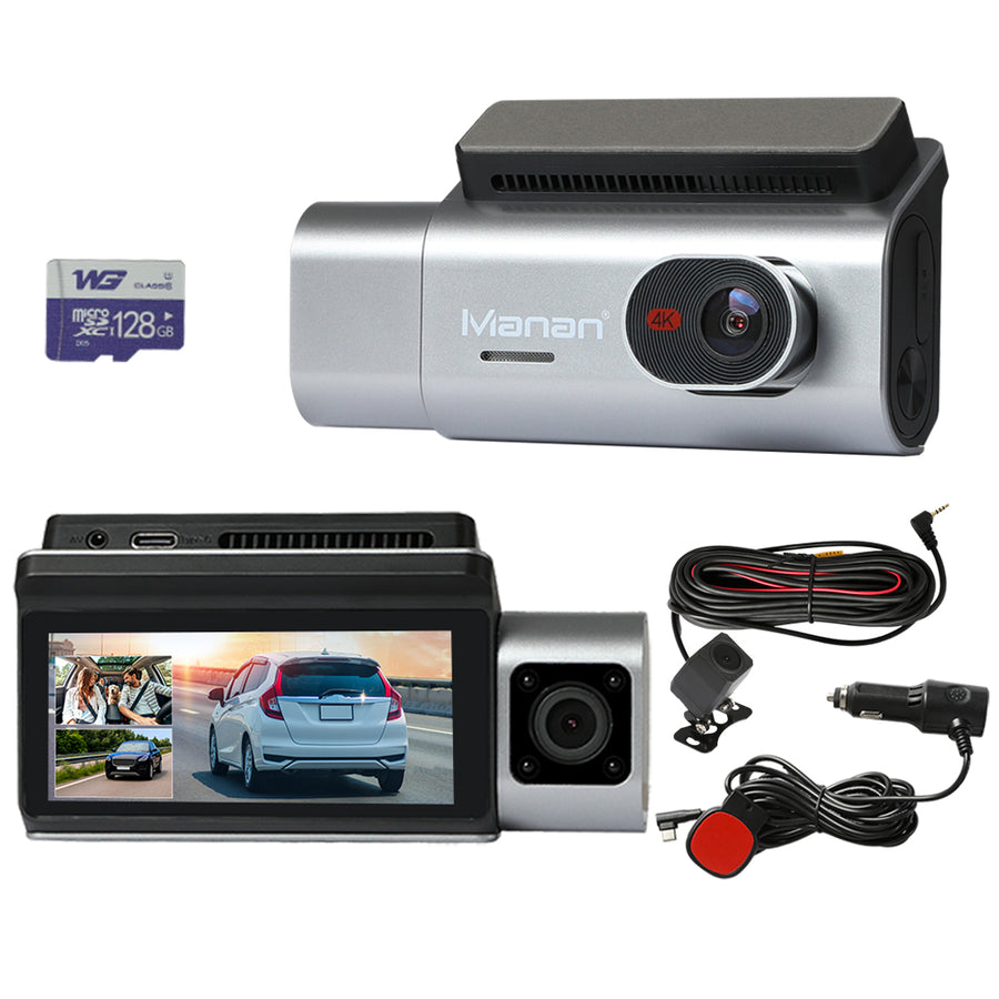 Manan 4K Car Dash Camera Front and Rear Wifi GPS 3 Lens-2006732804142010368