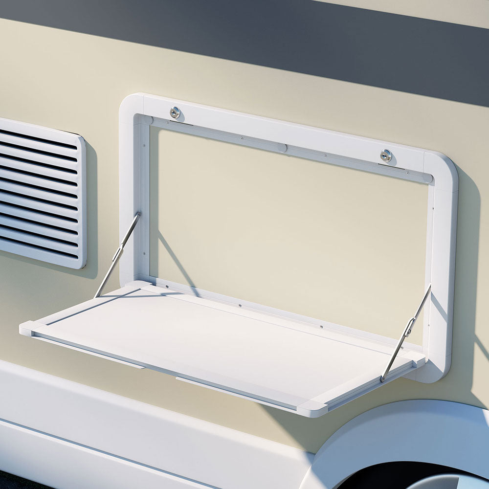 Weisshorn Folding Caravan Table with Lockable Child-Safe Design - 800 x 450mm, White