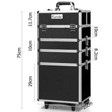 Embellir Makeup Case Beauty Trolley Cosmetic Organiser Box Travel Wheels Black - Side View