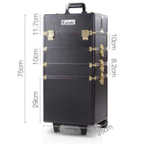 Embellir Makeup Case Beauty Trolley Cosmetic Organiser Box Travel Wheels Gold - Front View