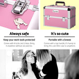 Embellir Makeup Case Beauty Trolley Cosmetic Organiser Box Travel Wheels Pink - Top-Down View