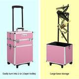 Embellir Makeup Case Beauty Trolley Cosmetic Organiser Box Travel Wheels Pink - 45-Degree Angle