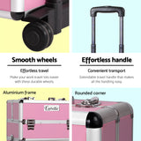 Embellir Makeup Case Beauty Trolley Cosmetic Organiser Box Travel Wheels Pink - Rear View