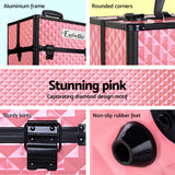 Embellir Portable Cosmetic Beauty Makeup Case - Diamond Pink - 45-Degree Angle