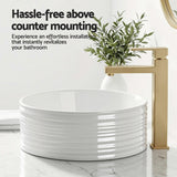 Cefito Bathroom Basin Vanity Sink Vessel Ceramic White Round Countertop 36cm - Low Angle