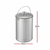 Gardeon Compost Bin Kitchen Countertop Food Waste Caddy 6L Silver - Front View