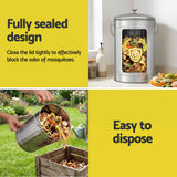 Gardeon Compost Bin Kitchen Countertop Food Waste Caddy 6L Silver - 45-Degree Angle
