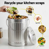 Gardeon Compost Bin Kitchen Countertop Food Waste Caddy 6L Silver - Rear View