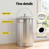 Gardeon Compost Bin Kitchen Countertop Food Waste Caddy 6L Silver - Close-Up Angle
