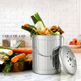 Gardeon Compost Bin Kitchen Countertop Food Waste Caddy 6L Silver - Low Angle