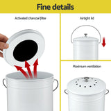 Gardeon Compost Bin Kitchen Compost Caddy Food Waste Bin Bench White - Close-Up Angle